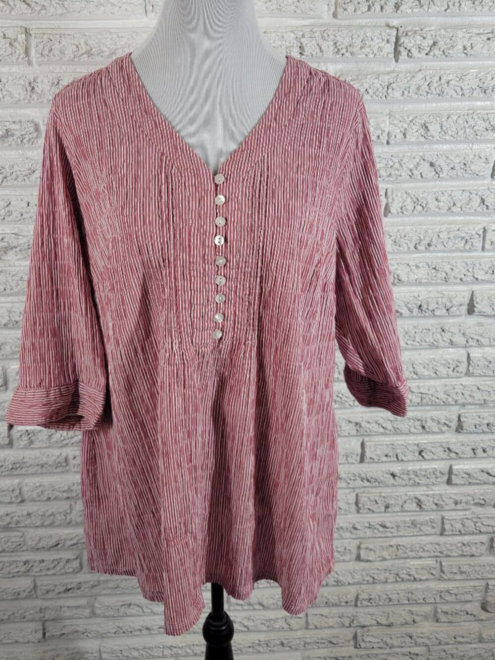 Ulla Popken Tunic Blouse Womens 20/22 Red White Stripe Seersucker STR103E‎